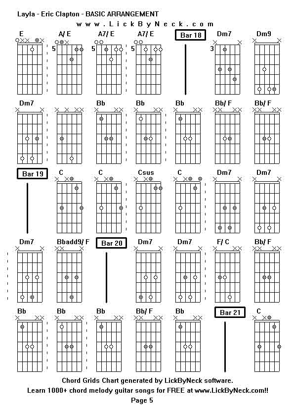 Chord Grids Chart of chord melody fingerstyle guitar song-Layla - Eric Clapton - BASIC ARRANGEMENT,generated by LickByNeck software.